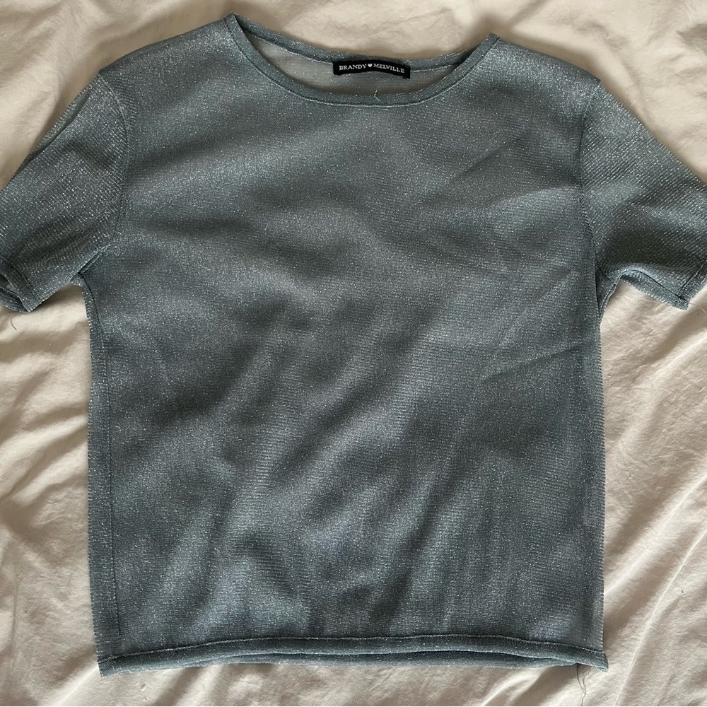 Brandy Melville Metallic Blue Gray Short Sleeve Top